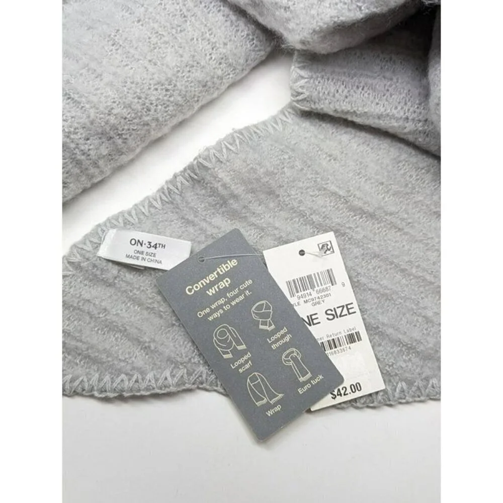 On 34th Women Grey Convertible Wrap Scarf Oversized 22